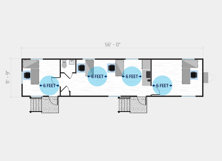 diagram shows 5 person job site in a 60' x 12' jobsite office